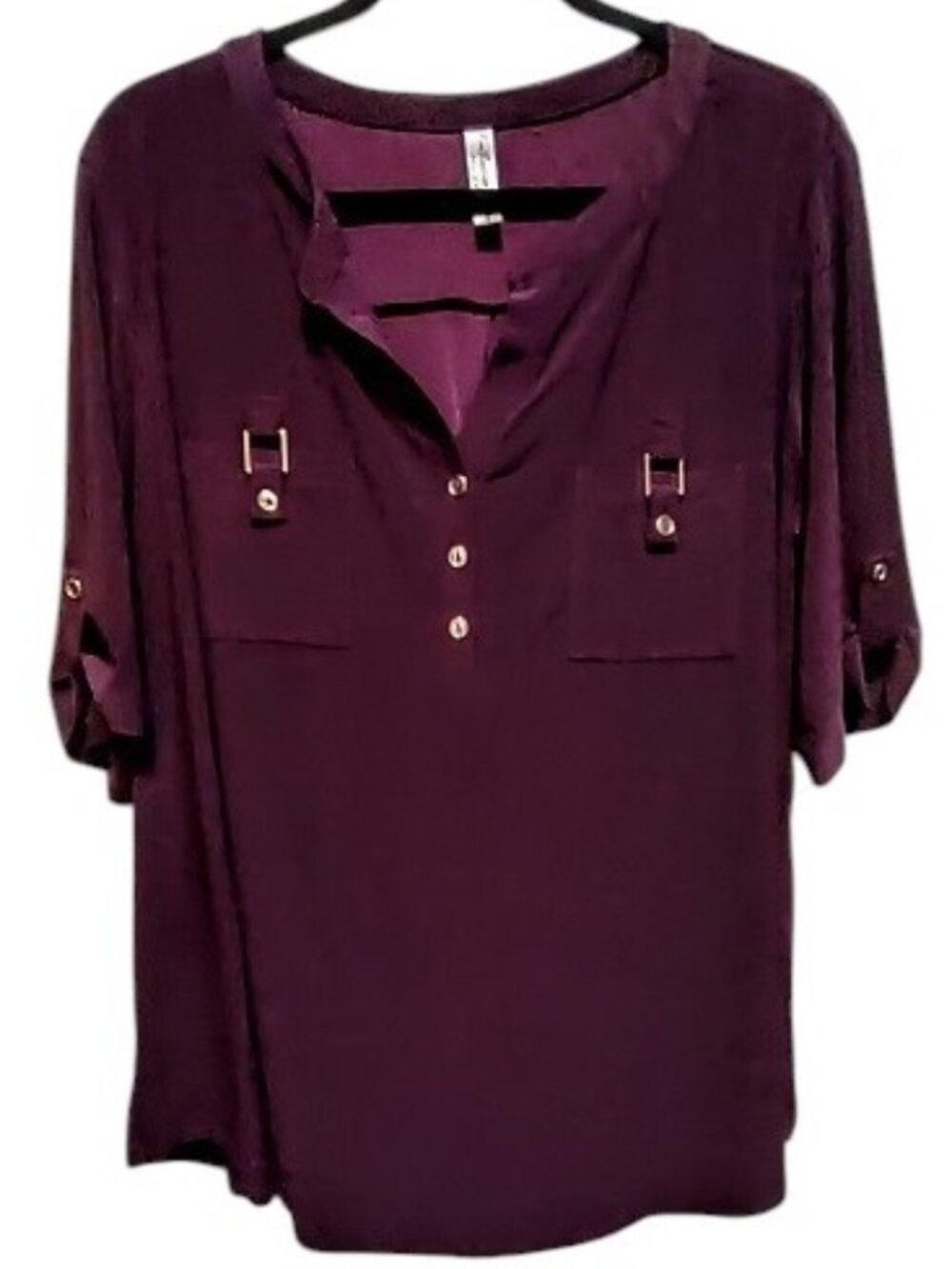 PerSeption Woman Dark Purple Henley Top Size 2X